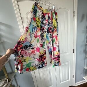 Colorful Flowy Graffiti Print Women's Pants 24/26